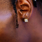 Iced Out Square Stud Earrings for Men — Gold-Tone Piercing Studs