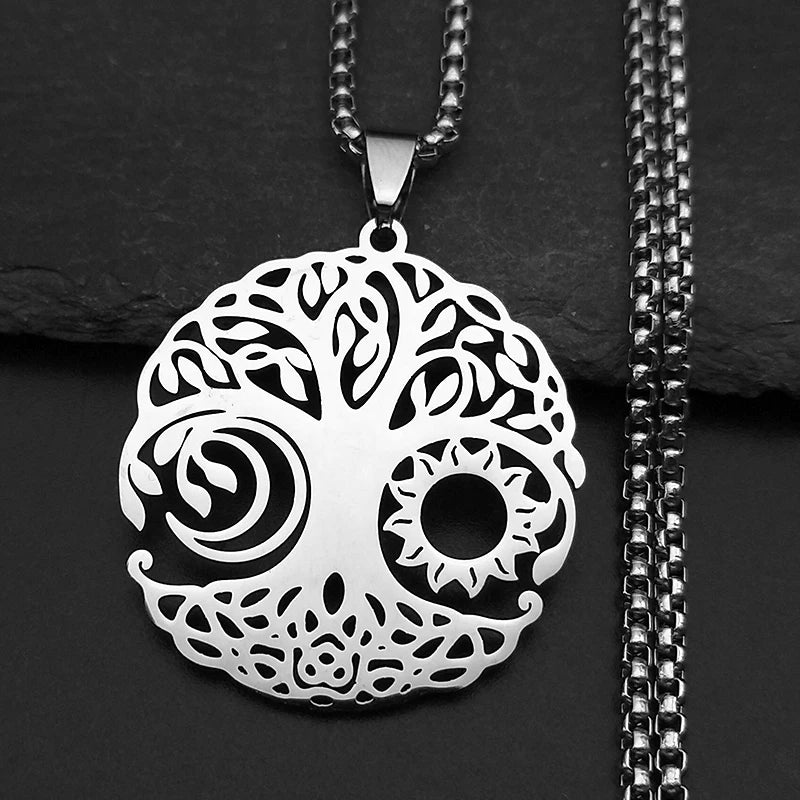Tree of Life Black Chain Necklace — Stainless Steel