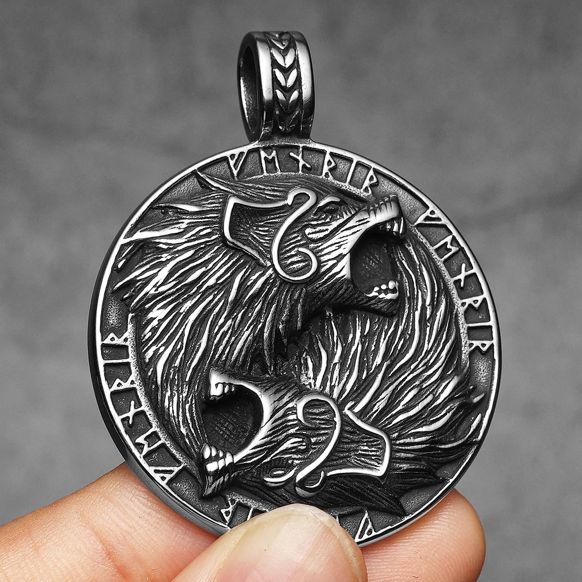 Viking Wolf Stainless Steel Pendant Necklace