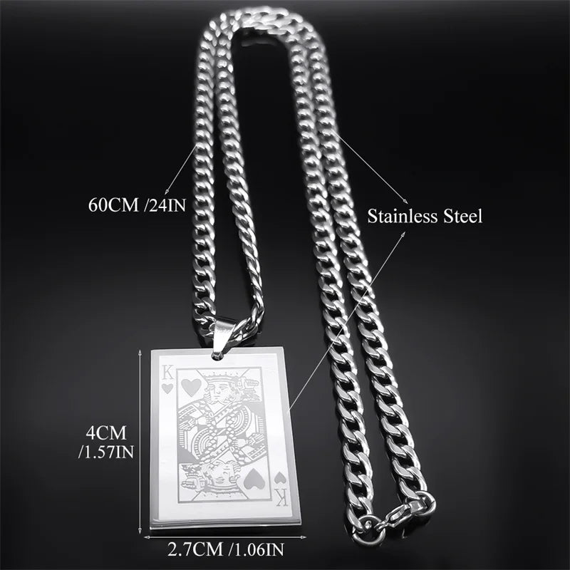 King of Hearts Pendant Necklace — Stainless Steel