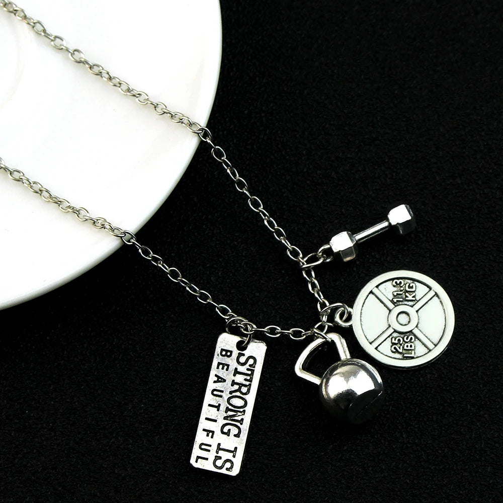 Dumbbell Barbell Letter Pendant — Stainless Steel