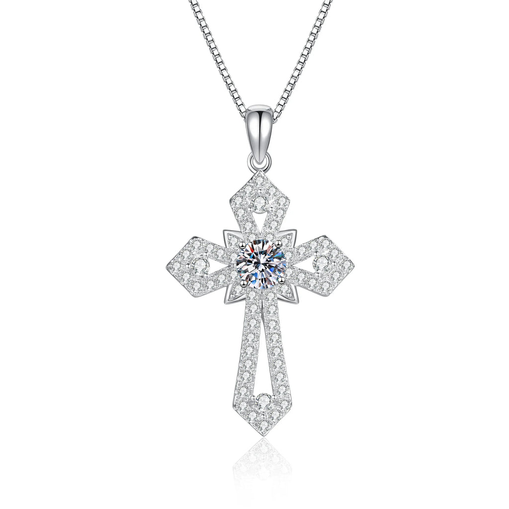 18K white gold and platinum moissanite necklace women's personality light luxury hip hop pt950 cross pendant necklace women