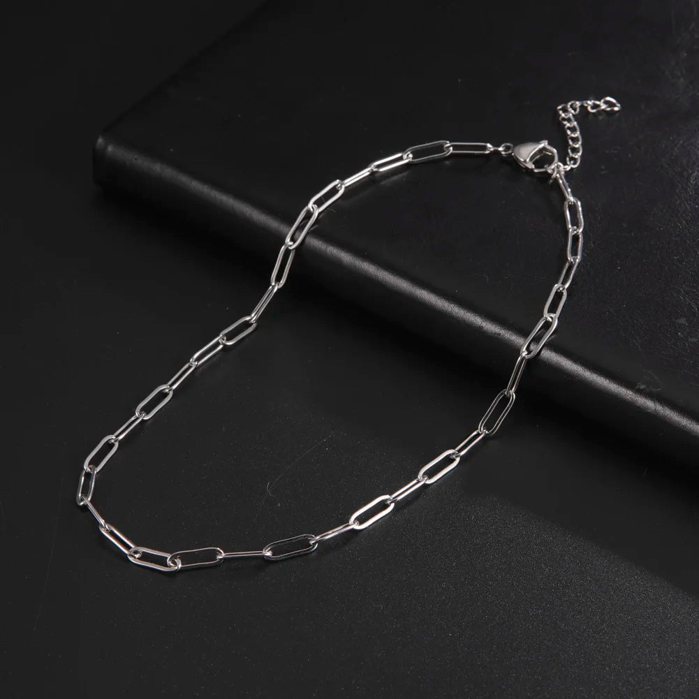 Paperclip & Cable Link Chain Choker Necklace — Stainless Steel