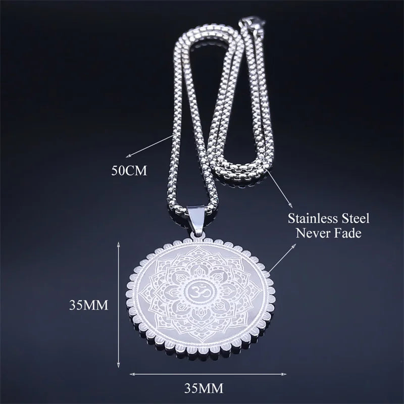 Lotus Mandala Pendant Necklace — Stainless
