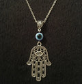 Gothic Retro Silver Color Hollowed-out Pattern Fatima's Hand Evil Eye Pendant Necklace for Women Men Halloween Amulet Jewelry