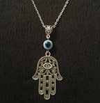 Gothic Retro Silver Color Hollowed-out Pattern Fatima's Hand Evil Eye Pendant Necklace for Women Men Halloween Amulet Jewelry