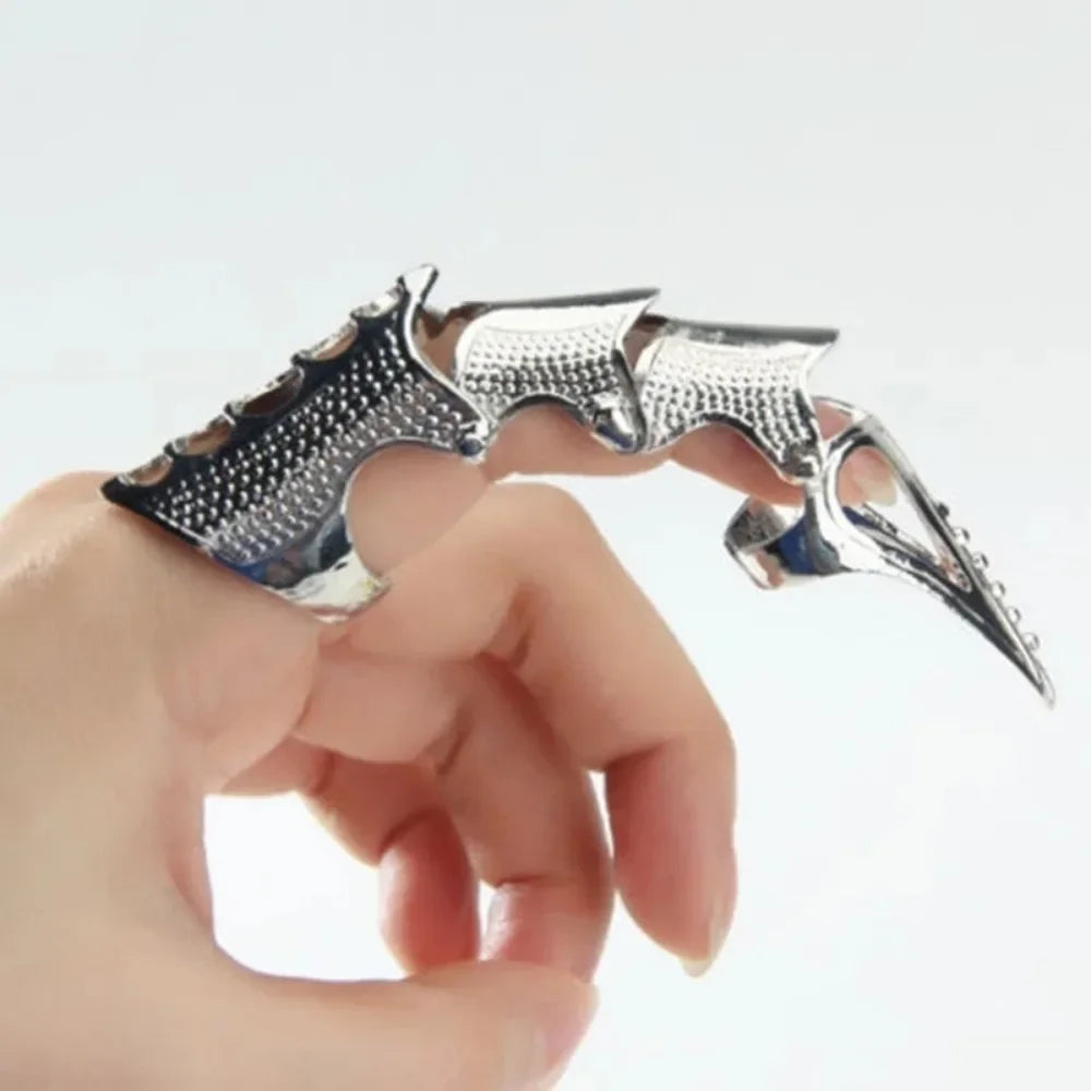Retro Fashion Hip Hop Punk Ring Rock Scroll Joint Armor Knuckle Metal Full Finger Claw Ring Men and Women Creative Popular Ring
