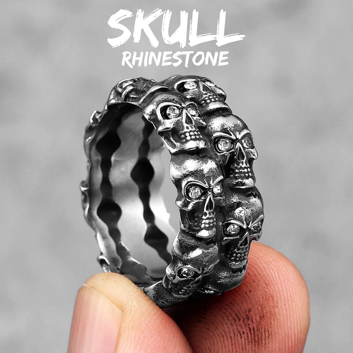 Vintage Punk Gothic All Skull Head Series Stainless Steel Womens Mens Rings Unique for Biker Jewelry Creativity Gift