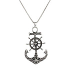 Vintage Nautical Rotatable Ship Wheel Anchor Pendant Necklace