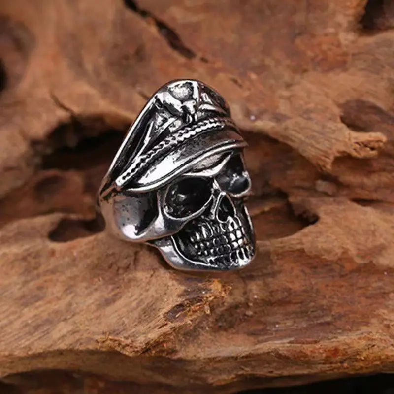 Retro Colored Navy Officer Skull Ring For Men Punk Gothic Rock Hiphop Open Ring Biker Accessories Handmade Jewelry