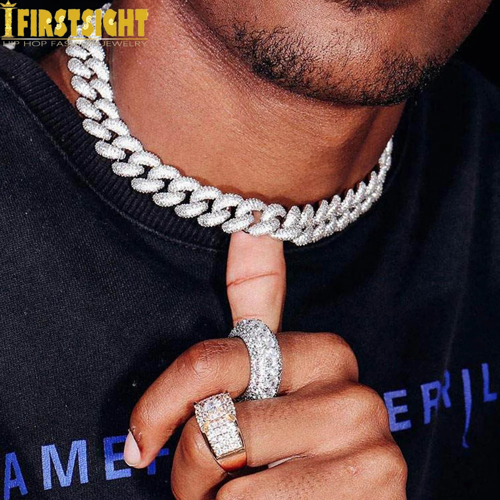 2024 New Silver Color Heavy Chunky Prong Cuban Link Chain Necklace for Men 15mm Iced Out Bling Charms Hip Hop Jewelry