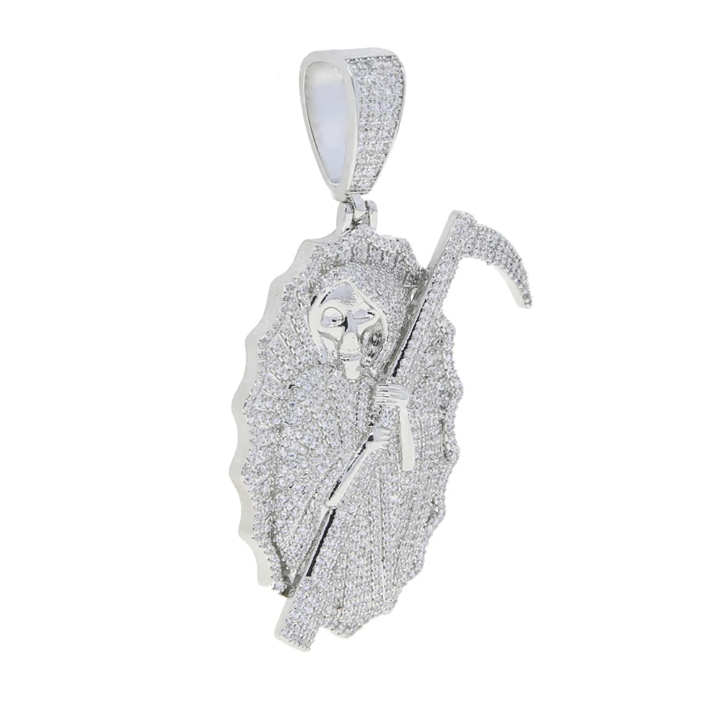 2023 New Grim Reaper Death Pendant Necklace Iced Out Bling Gold Color CZ The King Of Terrors Charm Men Women Hip Hop