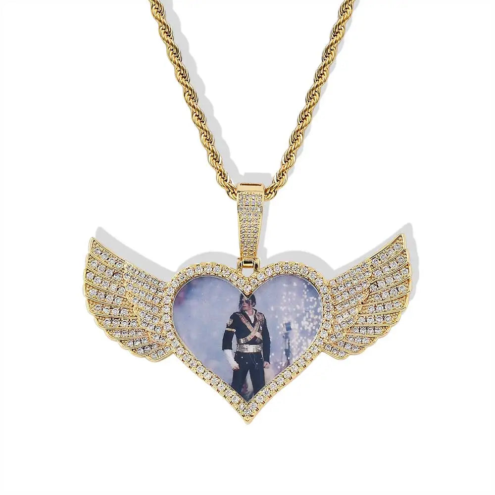 Iced Out Heart Photo Pendant Necklace