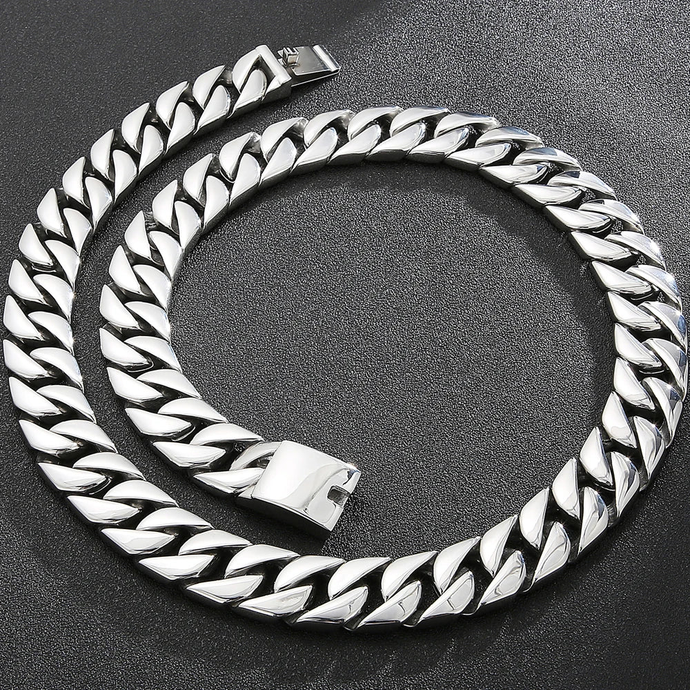 Mens Necklaces Brushed Gold Color Stainless Steel 20MM Wide Curb Chain Tight Cuban Link HipHop Neck Chains for Men