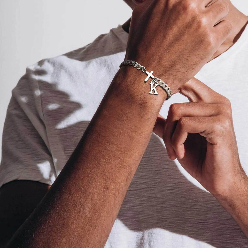 Cross Letter Chain Bracelet — Stainless Steel