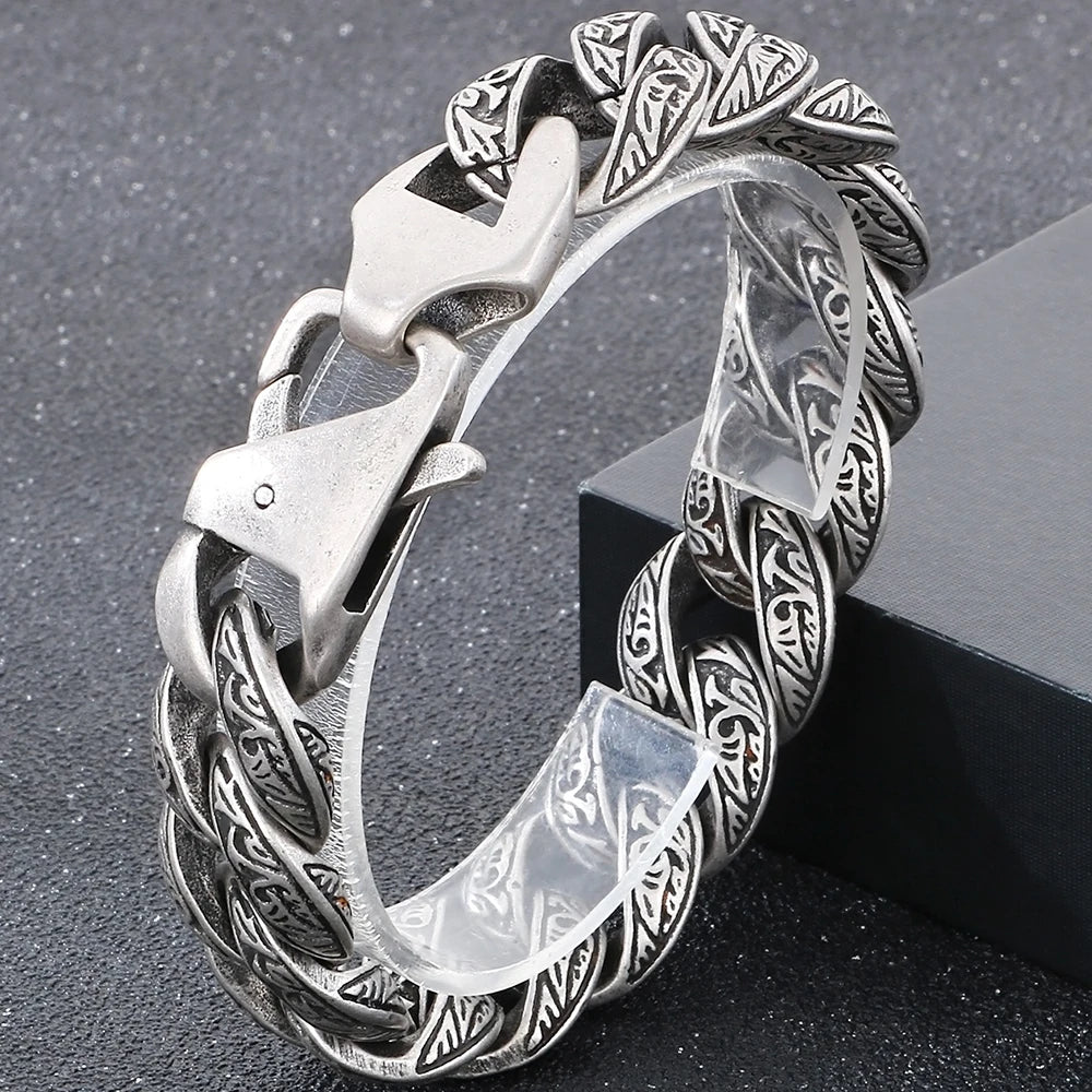 Retro 18MM Width Curb Cuban Link Chain Bracelet for Man Solid Stainless Steel Men's Bracelets Jewelry Accessories Gifts