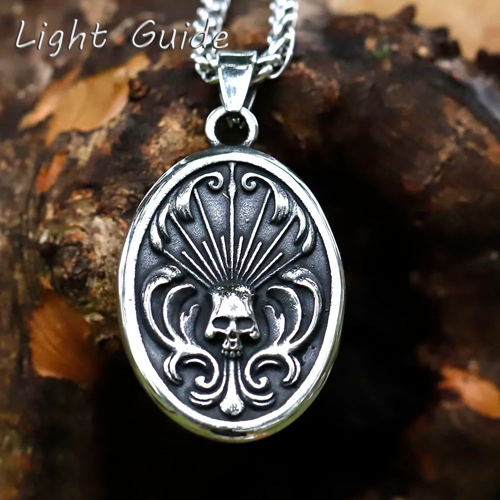 Death Shield Skull Pendant Necklace — Stainless