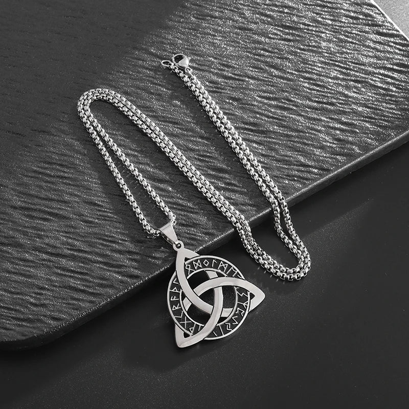 Stainless Steel Trinity Celtic Knot Nordic Rune Pendant Necklace Retro Ethnic Style Irish Knot Lucky Amulet Jewelry for