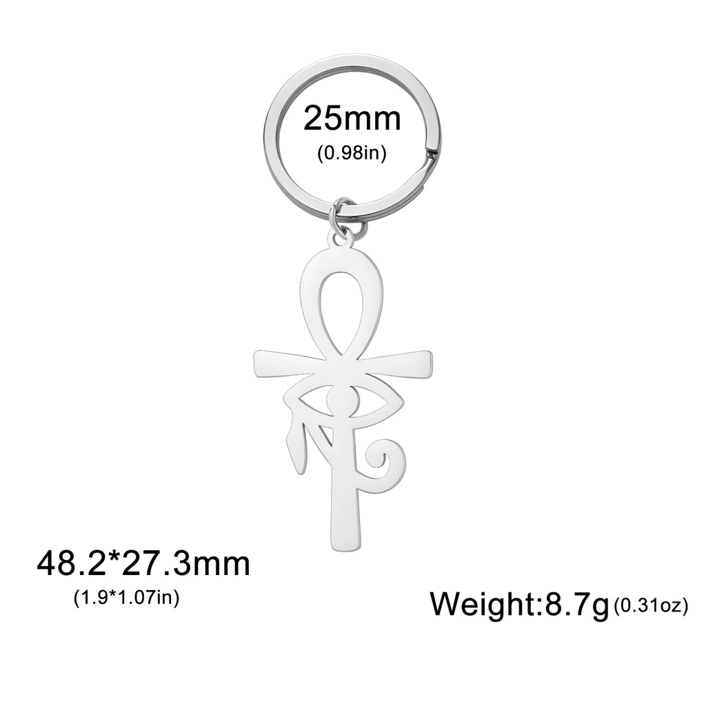 LIKGREAT Eye of Horus Keychain Ancient Egypt Ankh Cross Keyring for Women Men Stainless Steel Talisman Cross Jewelry