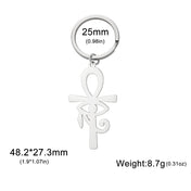 LIKGREAT Eye of Horus Keychain Ancient Egypt Ankh Cross Keyring for Women Men Stainless Steel Talisman Cross Jewelry