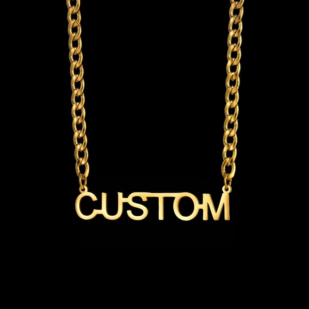 Atoztide Personalized Customized Brand Logo Names Pendant Necklace Stainless Steel Thick Chain for Men Women Jewelry