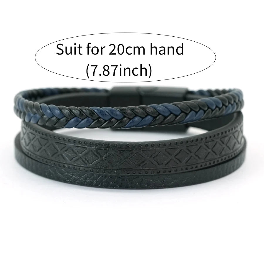 Magnetic Clasp Woven Leather Chain Wrap Bracelet — Brown or Black
