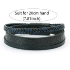Magnetic Clasp Woven Leather Chain Wrap Bracelet — Brown or Black
