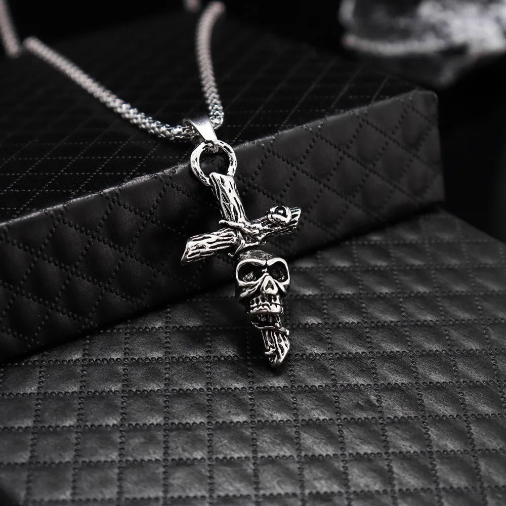 Death Skull Cross Pendant Necklace — Gothic