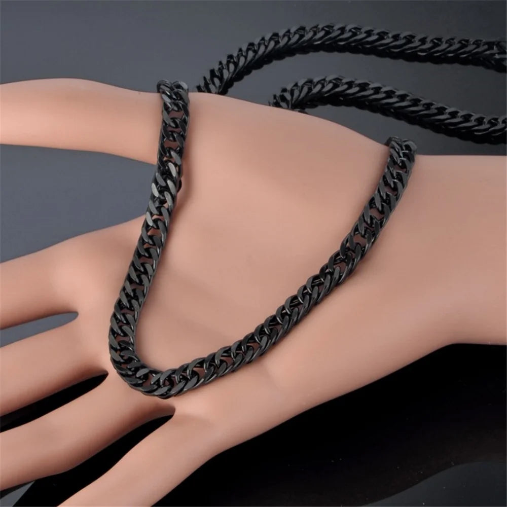 6.5mm Silver Tone/Black Gold Plated Chains for Men Boys, Mens Necklace Chains Stainless Steel Thick Cuban Link Chain