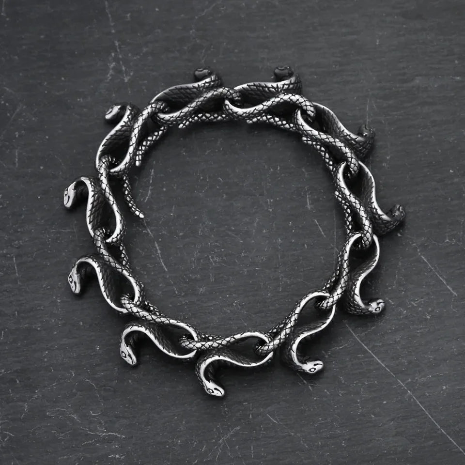 Vintage Punk Unique Snake Bracelets For Men Women 316L Stainless Steel Hip Hop Biker Vikings Animal Bangles Charm
