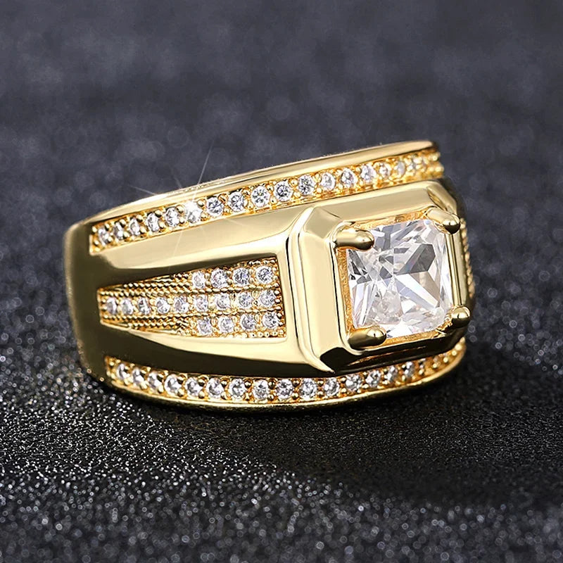 Iced Out Zirconia Cocktail Statement Ring — Gold