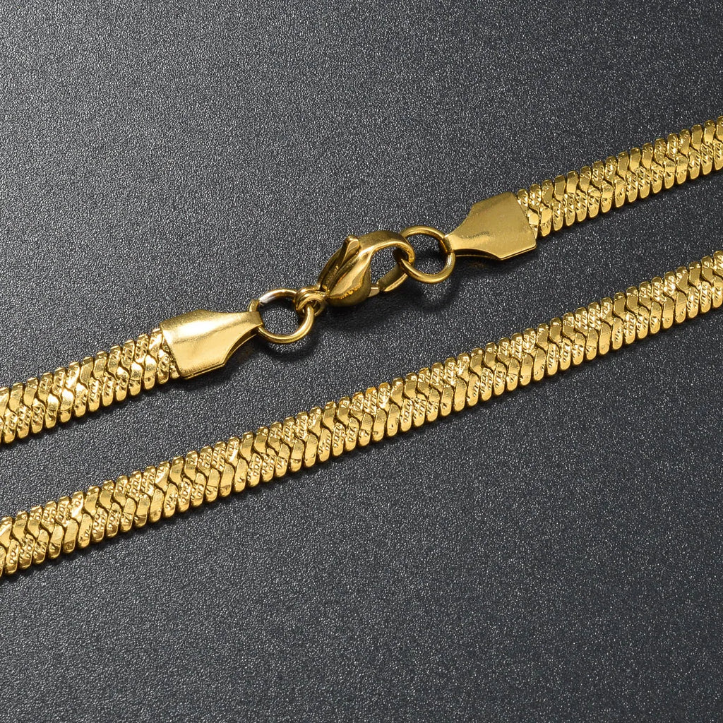 Flat Herringbone Chain Necklace — Stainless Steel
