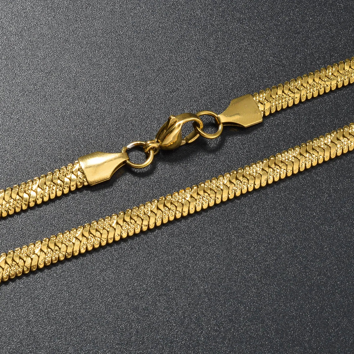 Flat Herringbone Chain Necklace — Stainless Steel