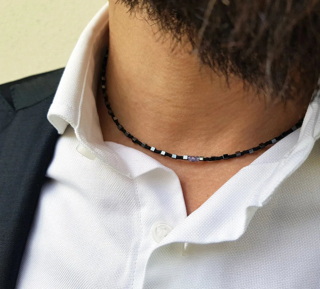 Heishi Turquoise Hematite Onyx Stone Necklace — Zinc Alloy