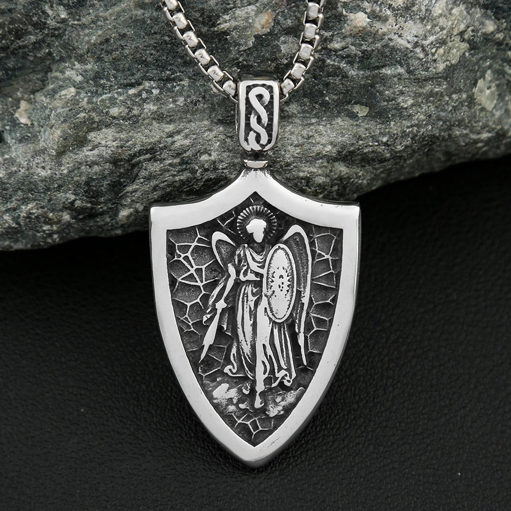 Angel Shield Cross Pendant — 316L Stainless Steel