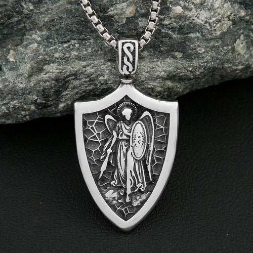 Angel Shield Cross Pendant — 316L Stainless Steel