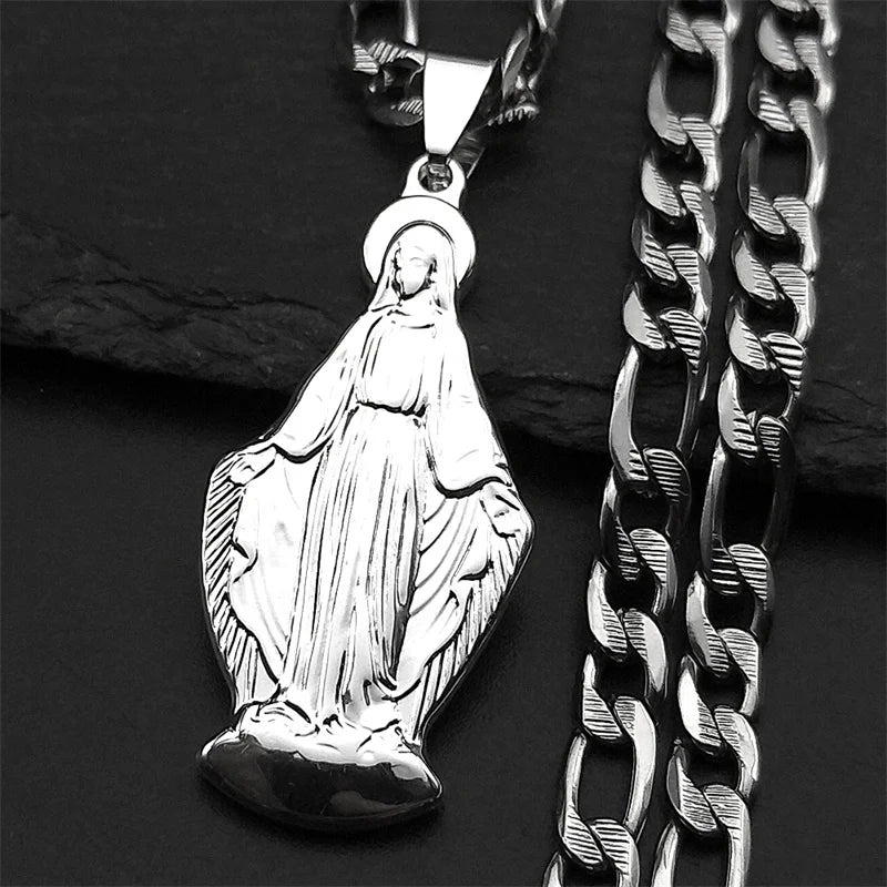 Virgin Mary Pendant Necklace — Silver