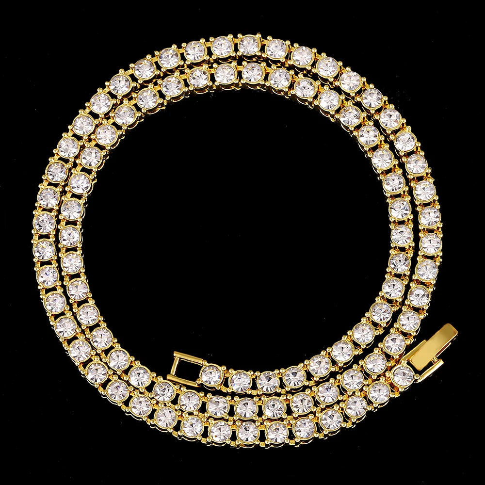 Hip Hop Iced Out Tennis Bracelet Necklace Men 4mm Tennis Chain Fashion Gold Color Jewelry Women Link 18/20inch Choker