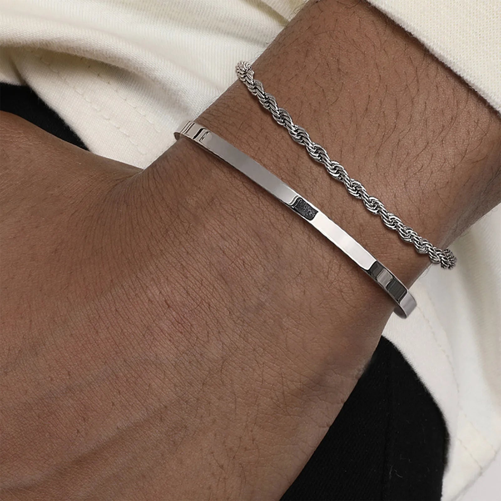 Cuff Bangle Bracelet Set — Stainless Steel