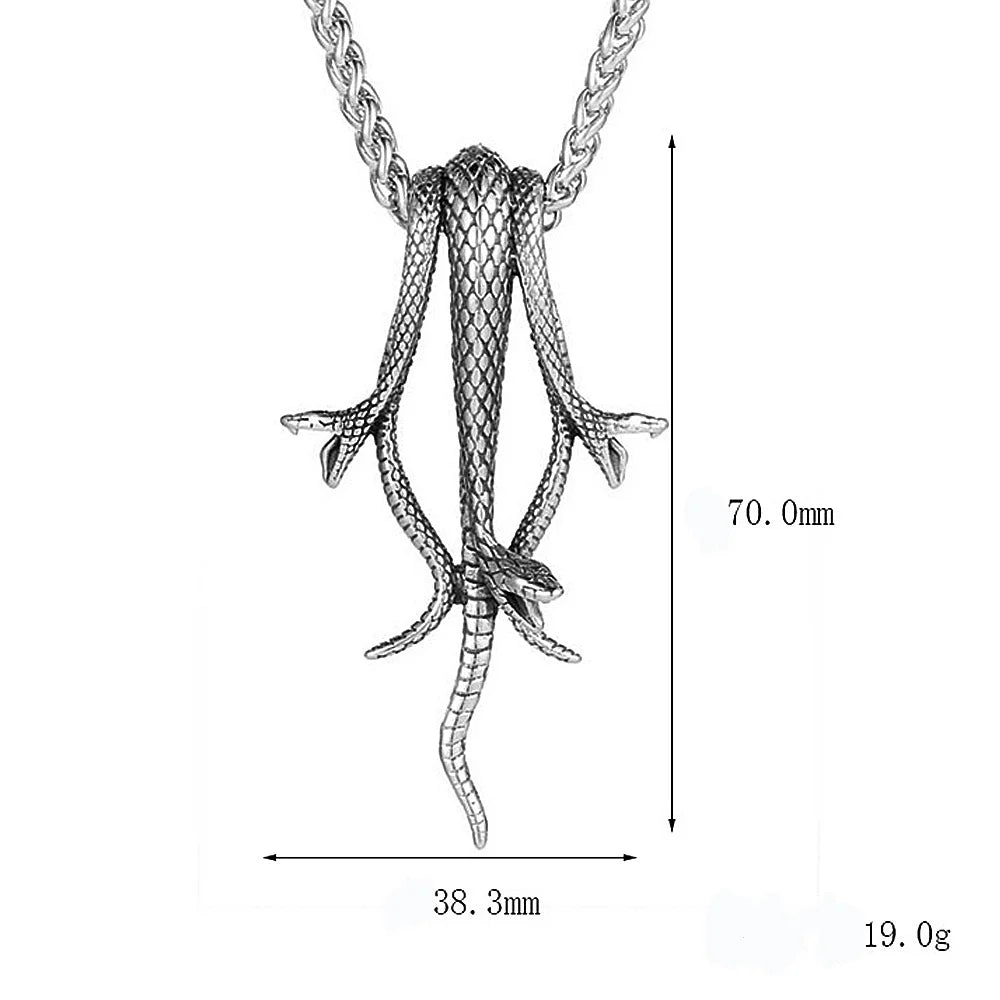 Retro Long Snake Three Headed Snake Pendant Necklace Stainless Steel Punk Biker Snake Necklace For Men Women Jewelry Gift