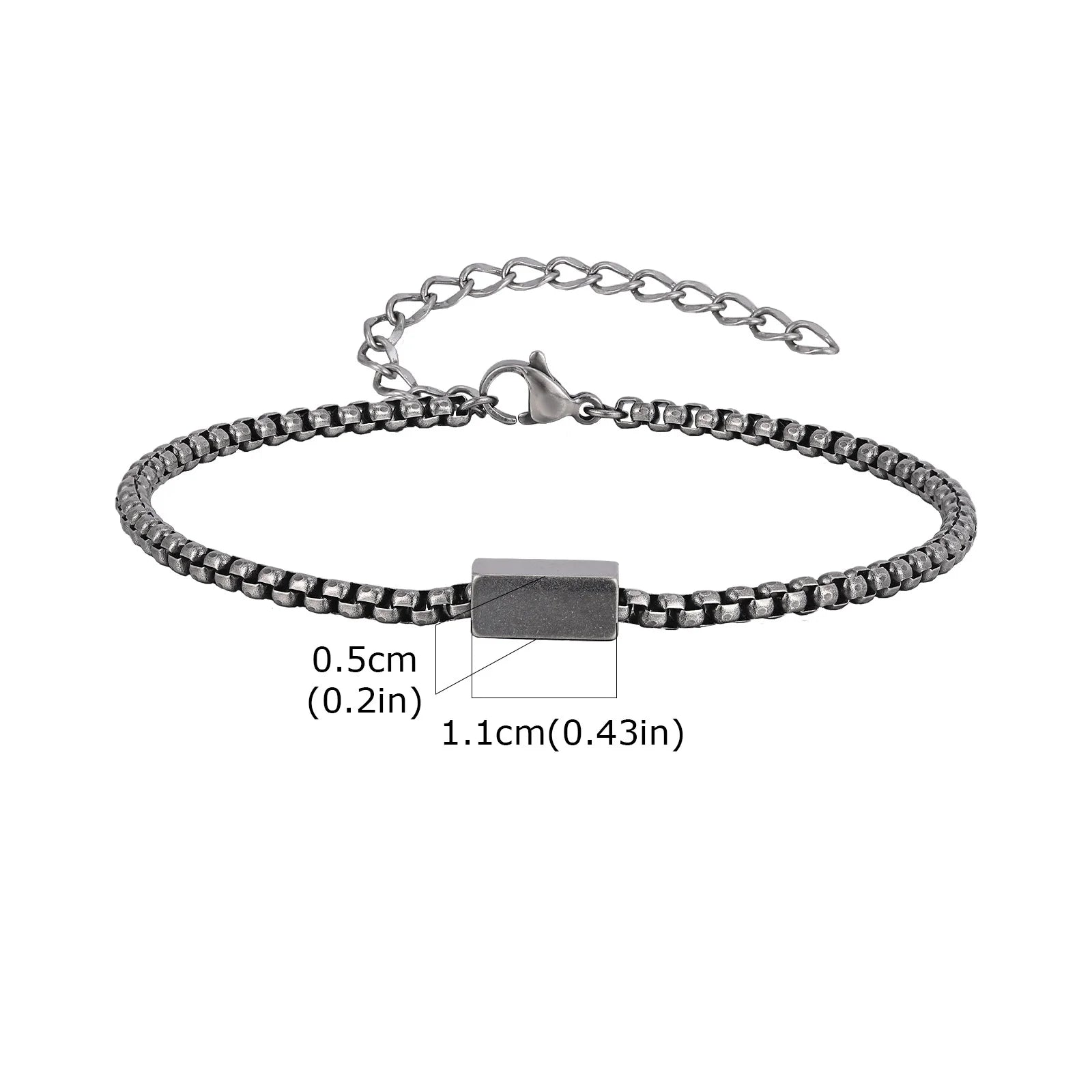 Square Tube Box Chain Bracelet — Stainless Steel