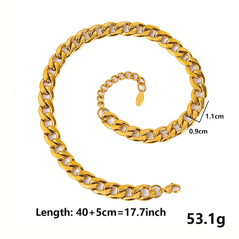 1pcs Wide Cuba Chain 40+5cm Stainless Steel Necklaces For Women Men Accessories Vinatge Jewelry On The Neck Necklace