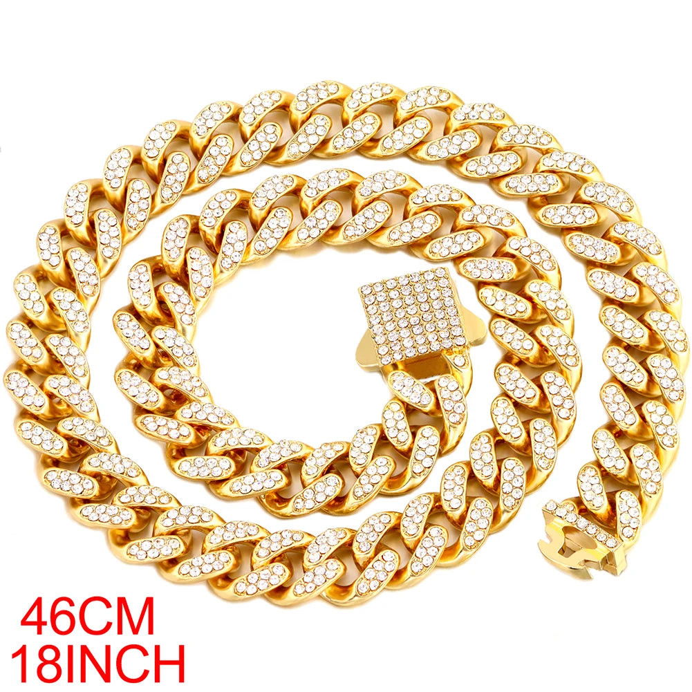 Men Initial Name Pendant Necklace with Hip Hop Iced Out Rhinestone Paved Cuban Link Chain Necklace Fashion Birthday