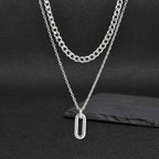Stylish Geometry Layering Necklaces for Men Women,Silver Color Stainless Steel Rectangle Pendant Neacklace,Birthday