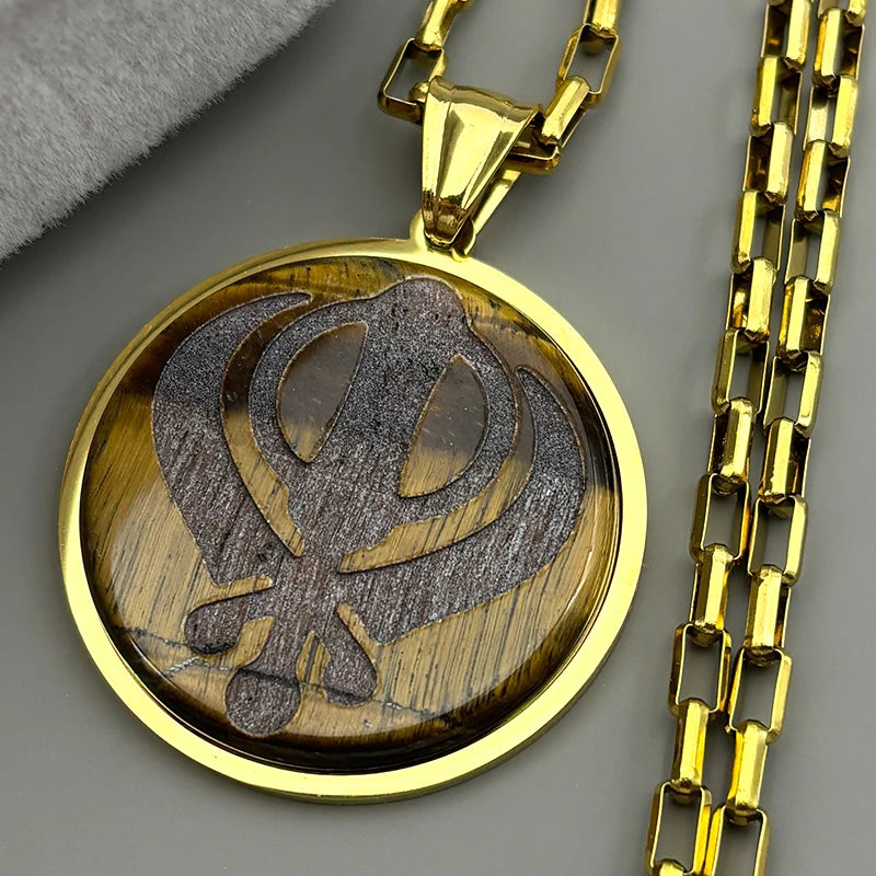 Tiger Gold Pendant Indian Sikhism Khanda Symbol