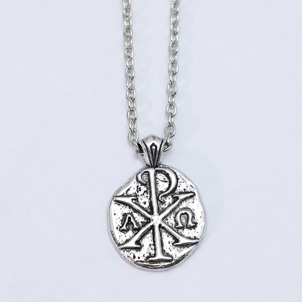 Chi-Rho Alpha Omega Pendant Necklace — Zinc Alloy