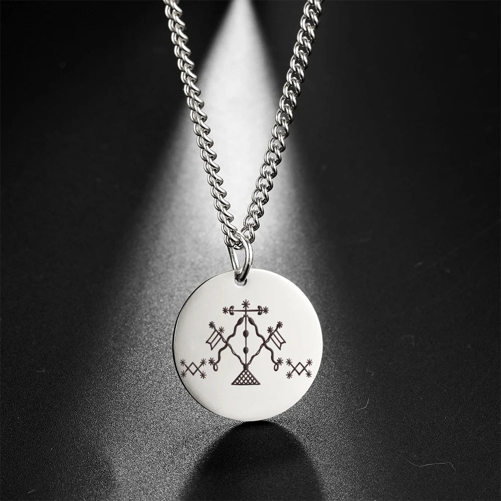 My Shape Voodoo Loa Baron Samedi Round Pendant Necklace for Men Maman Brigitte Stainless Steel Necklaces Amulet Religion Jewelry