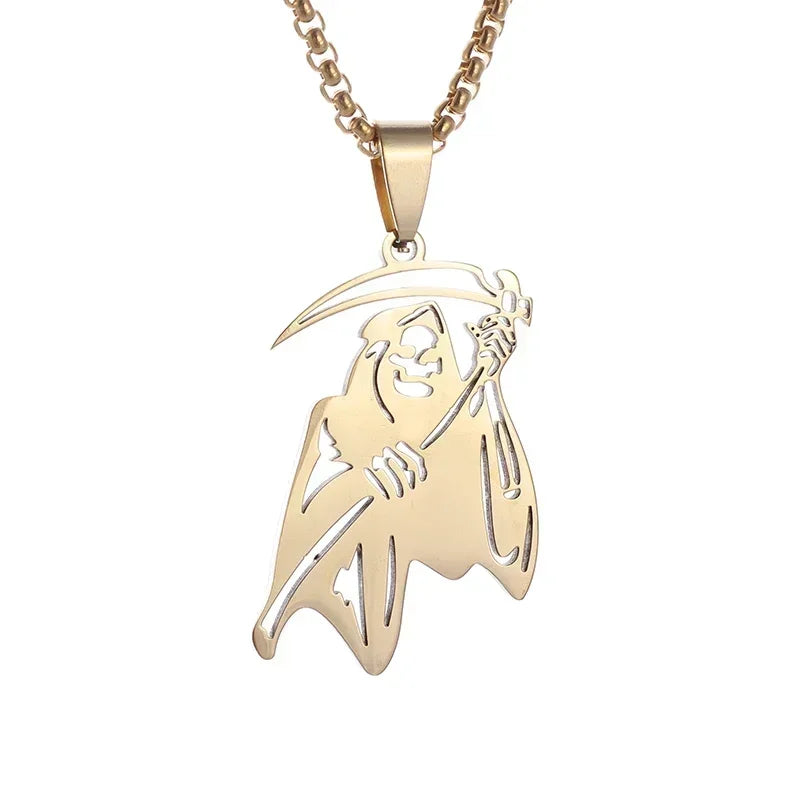 Retro Gothic Golden Cross Skull Pendant Necklace for Men Fashion Party Rock Motorcycle Riding Punk Jewelry Gift