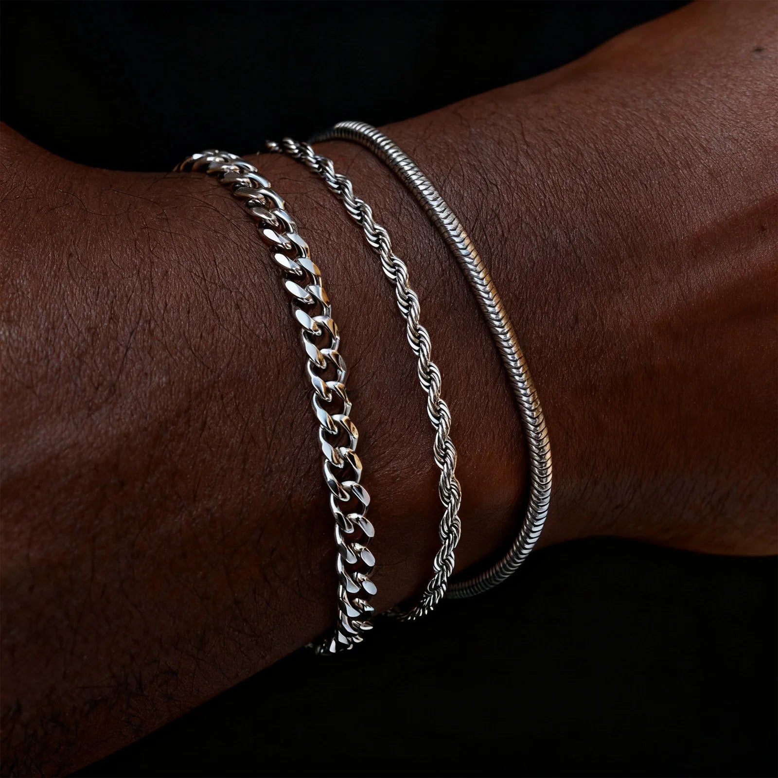 Cuban Chain Bracelet Set 3pcs — Stainless