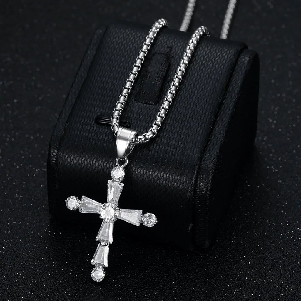 Iced Out Cross Tennis Chain Necklace — Stainless Steel